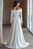 Off The Shoulder Ivory Long Sleeve Wedding Dress