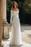 Ivory Ruched Off The Shoulder Sheath Wedding Dress