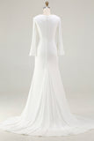 Ivory Mermaid Cowl Neck Modest Long Sleeve Wedding Dress