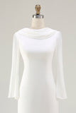 Ivory Mermaid Cowl Neck Modest Long Sleeve Wedding Dress