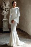 Ivory Mermaid Cowl Neck Modest Long Sleeve Wedding Dress