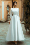 Bateau Neck Ivory A Line Satin Wedding Dress