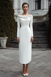 Ivory Long Sleeve Sheath Satin Engagement Dress