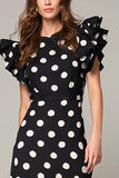 Black White Dot A Line Long Formal Dress with Ruffles