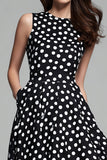 Black White Dot A Line Round Neck Long Formal Dress with Pocket