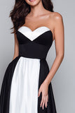 Sweetheart Black and White A Line Long Formal Dress
