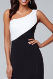 Sheath One Shoulder Black and White Formal Dress with Slit