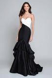 Black and White Mermaid Sweetheart Long Formal Dress