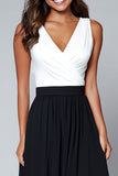 A Line Black and White V Neck Formal Dress with Slit