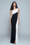 One Shoulder Sheath Long Black and White Formal Dress