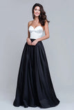 Black and White A Line Satin Long Formal Dress