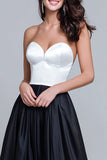 Black and White A Line Satin Long Formal Dress