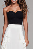 Black and White A Line Ruffled Long Formal Dress with Slit