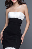 Black and White Mermaid Strapless Long Formal Dress with Ruffles