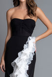Black and White Strapless Ruffled Long Formal Dress with Slit