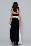 Black and White A Line Strapless Long Formal Dress