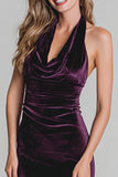 Halter Velvet Sheath Plum Long Formal Dress