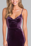 Plum Spaghetti Straps Velvet A Line Formal Dress