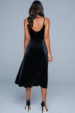 Black Spaghetti Straps A Line Velvet Formal Dress