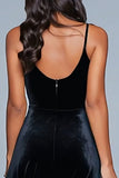 Black Spaghetti Straps A Line Velvet Formal Dress