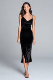 Black Spaghetti Straps Velvet Sheath Formal Dress