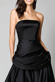 Black A Line Satin Strapless Long Formal Dress