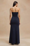 Navy Mermaid Strapless Long Formal Dress