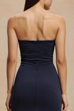 Navy Mermaid Strapless Long Formal Dress