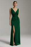 Dark Green V-Neck Sheath Long Formal Dress with Slit