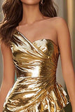 Sparkly Gold Metallic A Line Short Cocktail Dress with Ruffles