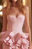 Pink Tight Corset Sweetheart Ruffled Short Cocktail Dress