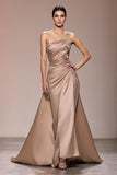 Champagne Satin Ruched Long Evening Dress
