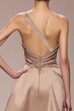 Champagne Satin Ruched Long Evening Dress