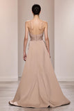 Champagne Satin Spaghetti Straps Long Evening Dress
