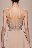Champagne Satin Spaghetti Straps Long Evening Dress