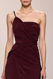 Burgundy Satin Mermaid Long Evening Dress With Slit