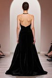 Black Velvet A Line Halter Long Evening Dress