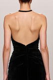 Black Velvet A Line Halter Long Evening Dress