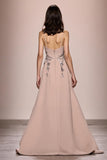 Champagne A Line Long Satin Evening Dress With Slit