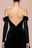 Black Velvet Off The Shoulder Long Evening Dress With Sleeves