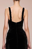 Black Velvet Backless Long Evening Dress With Slit