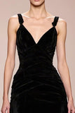 Black Velvet Backless Long Evening Dress With Slit
