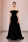 Black A Line Velvet Off The Shoulder Long Evening Dress