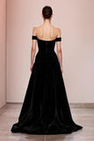 Black A Line Velvet Off The Shoulder Long Evening Dress