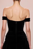 Black A Line Velvet Off The Shoulder Long Evening Dress