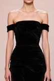 Black A Line Velvet Off The Shoulder Long Evening Dress