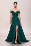 Light Green Satin A Line Long Evening Dress With Appliques