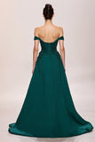 Light Green Satin A Line Long Evening Dress With Appliques