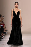 Black Velvet Spaghetti Straps Backless Evening Dress