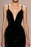 Black Velvet Spaghetti Straps Backless Evening Dress